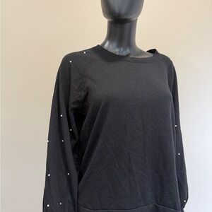 crown & ivy Black Pearl-Embellished Long Sleeve Sweatshirt